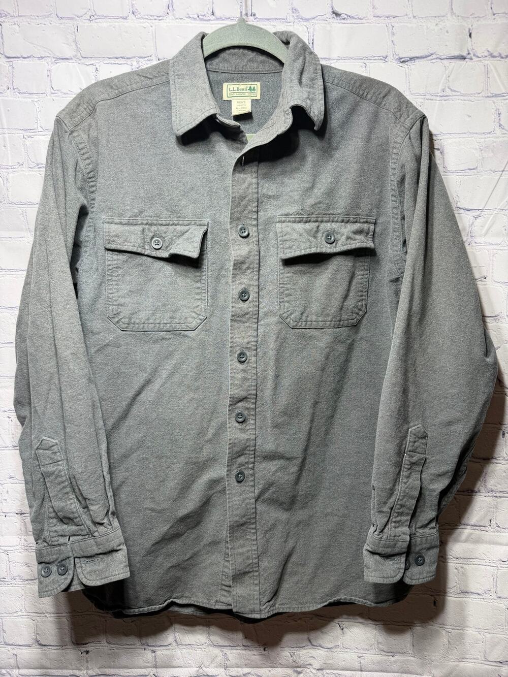 L.L.Bean Mens Heavyweight Chamois Cloth Button Down Shirt Gray Sz M Cotton